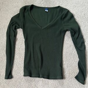 Old navy Ribbed V-Neck Long Sleeve Top - Deep Green